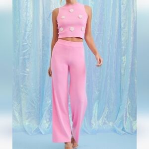 Pink Sleeveless Floral Two Piece Knit Suit Sz M NWOT Rivir Super Cute & Comfy💝